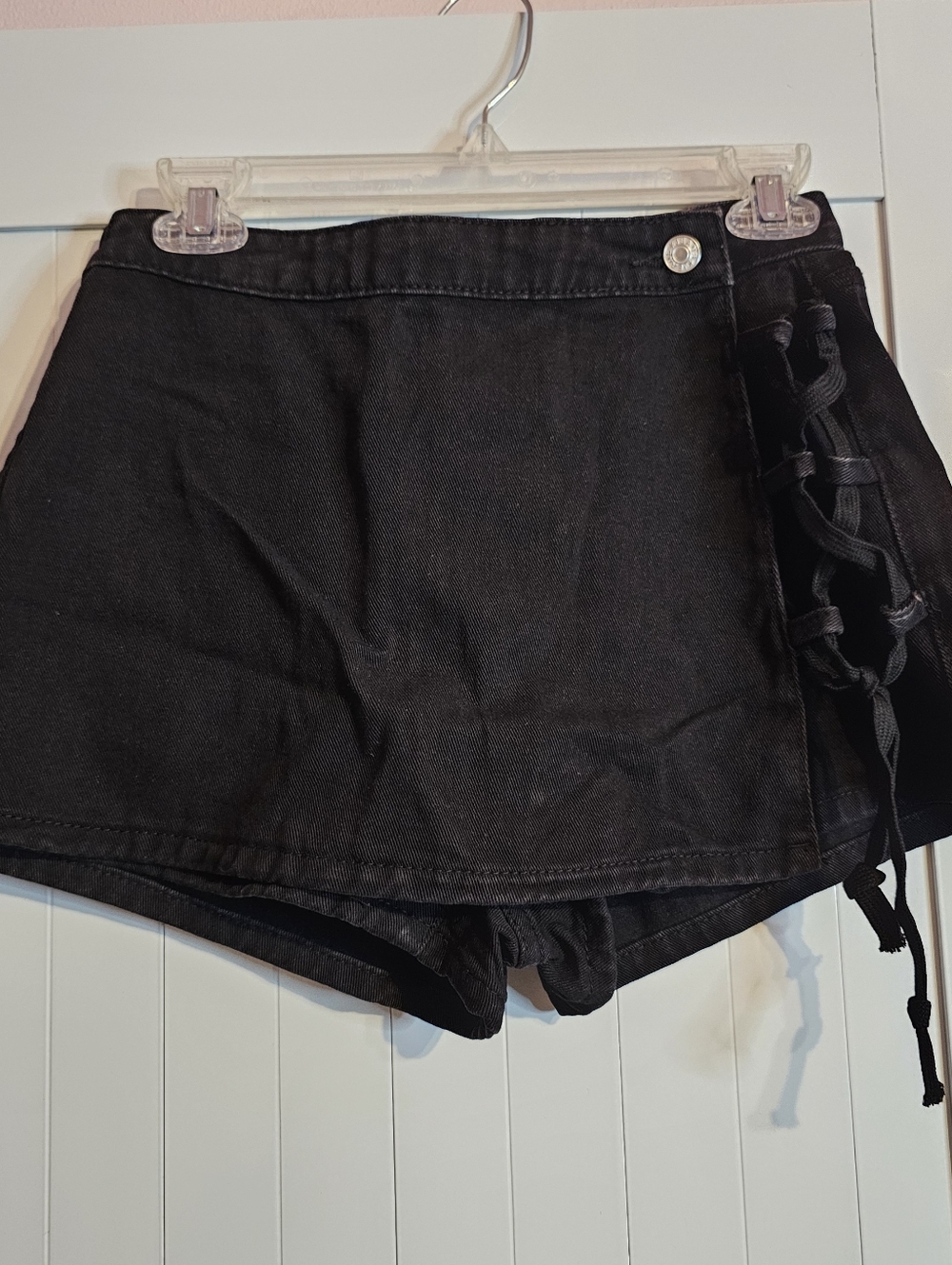Black Denim Skort with Lace-Up Detail